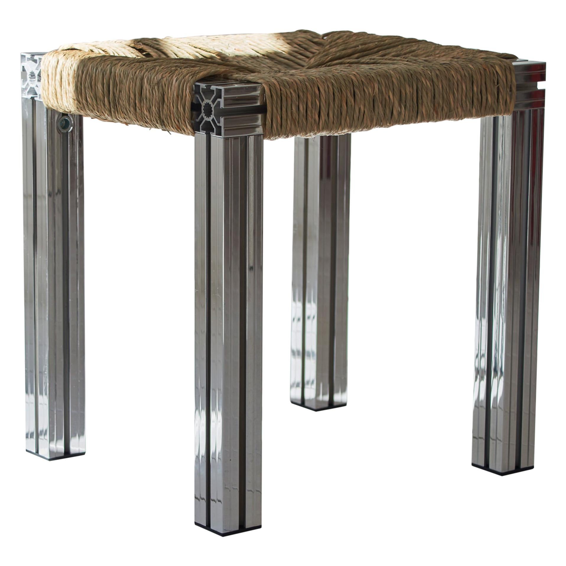 Polished Aluminium Stool with Reel Rush Seating from Anodised Wicker Collection For Sale