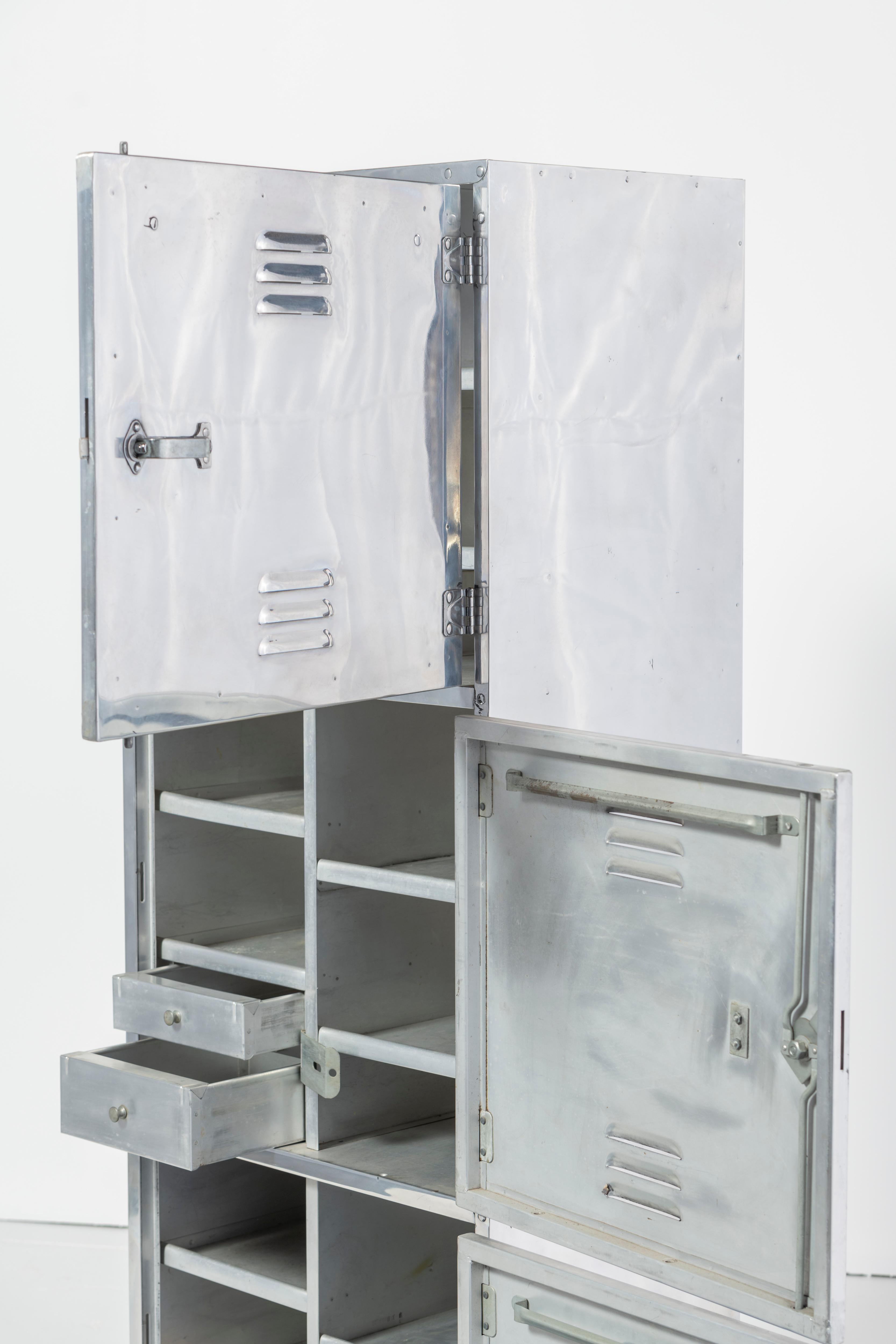 20th Century Polished Aluminum 3-Door Locker