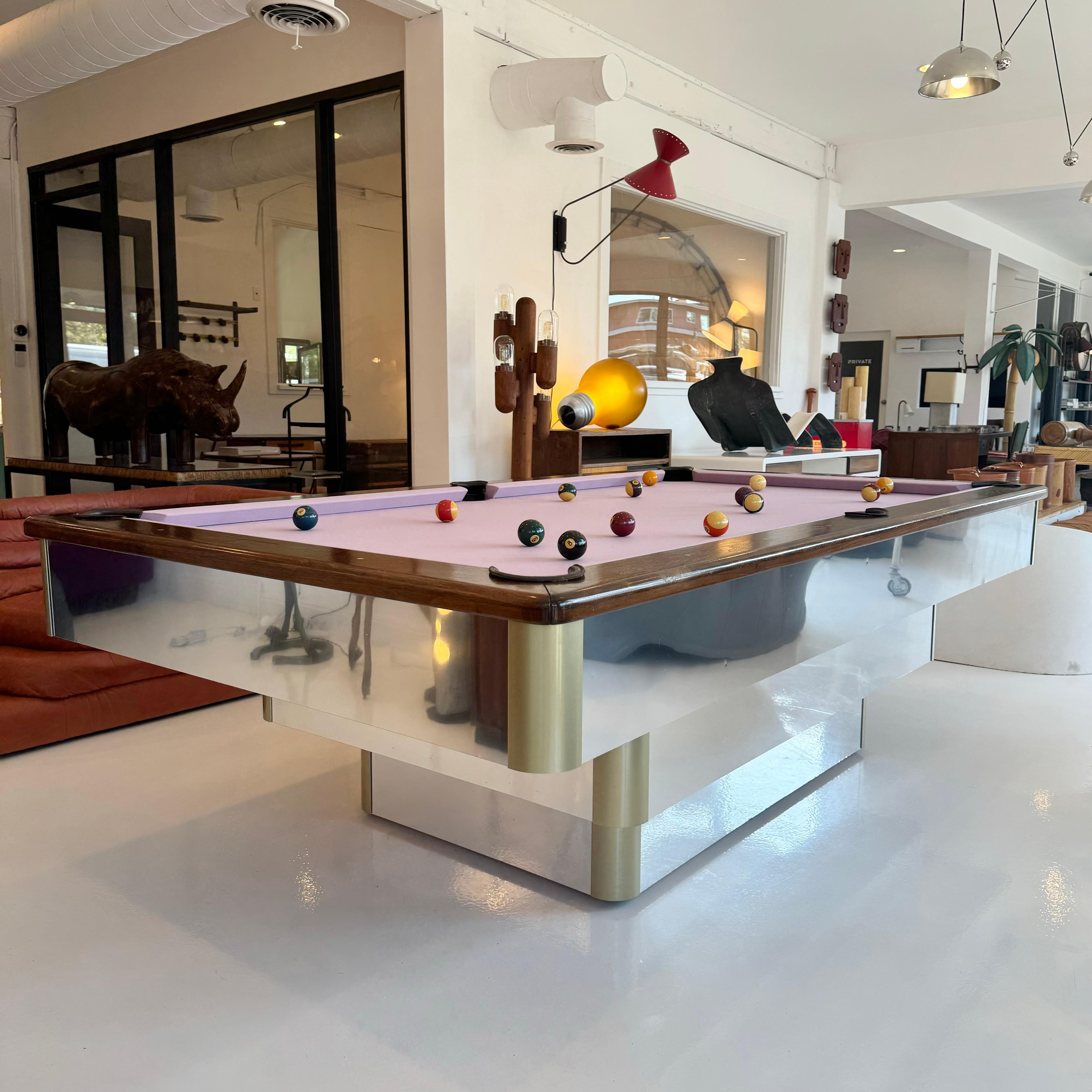 Custom made pool table from the 1980s created by Beach Manufacturing in Santa Clara, CA. Company is no longer in business, but this beautiful piece of art will keep their memory alive. 

Absolutely stunning from the outside and built to perfection.