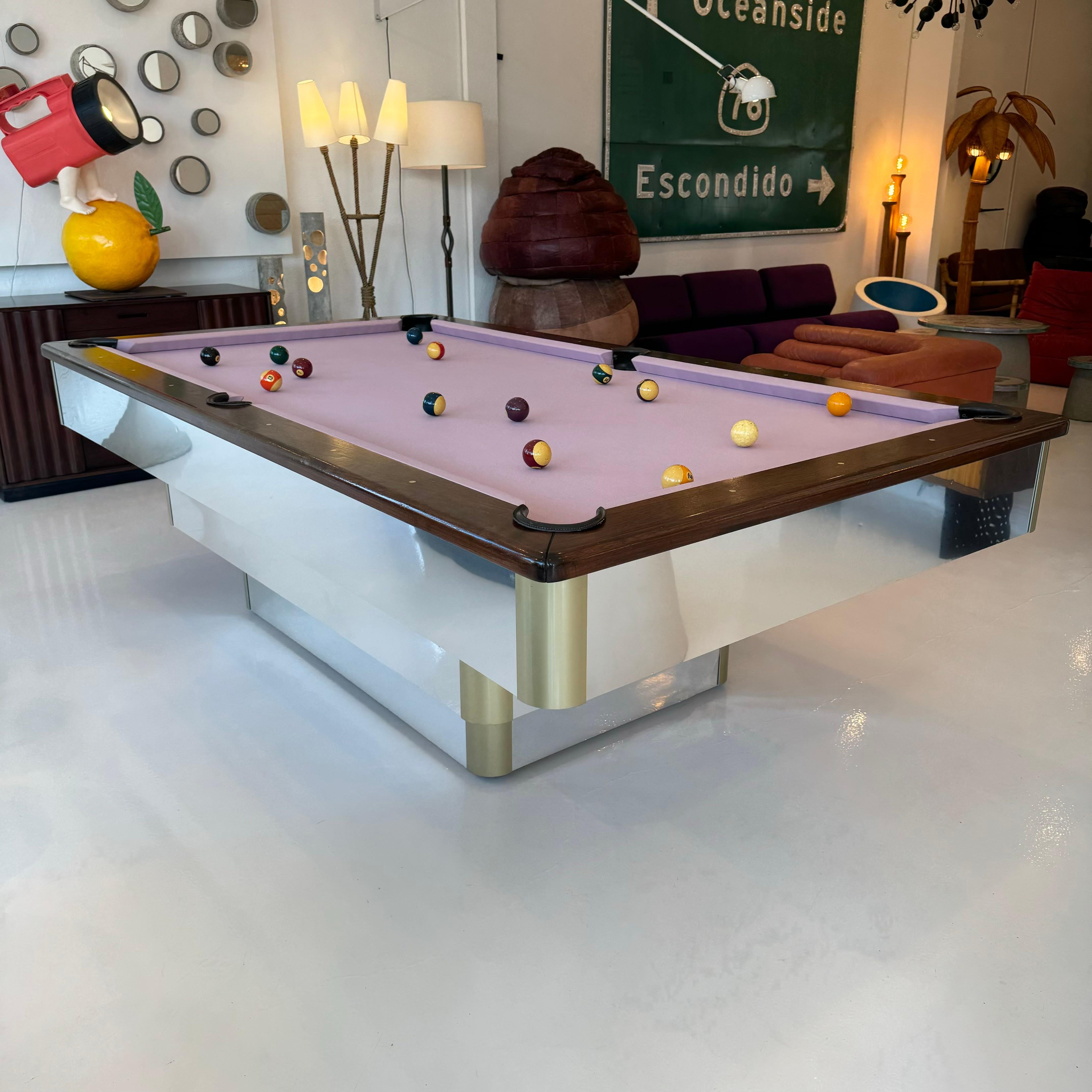American Polished Aluminum and Brass Pool Table, 1980s California