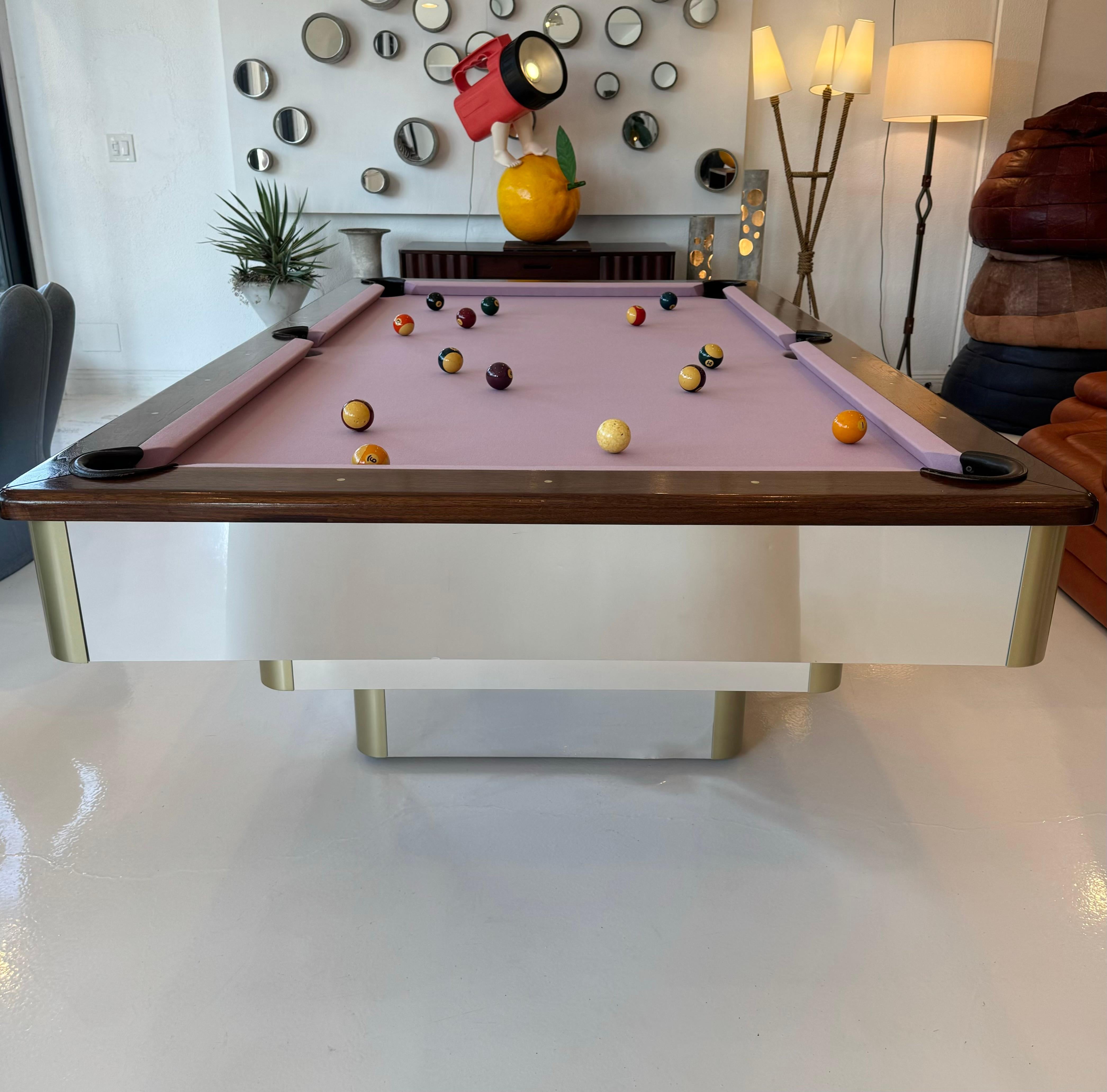 Polished Aluminum and Brass Pool Table, 1980s California In Good Condition In Los Angeles, CA