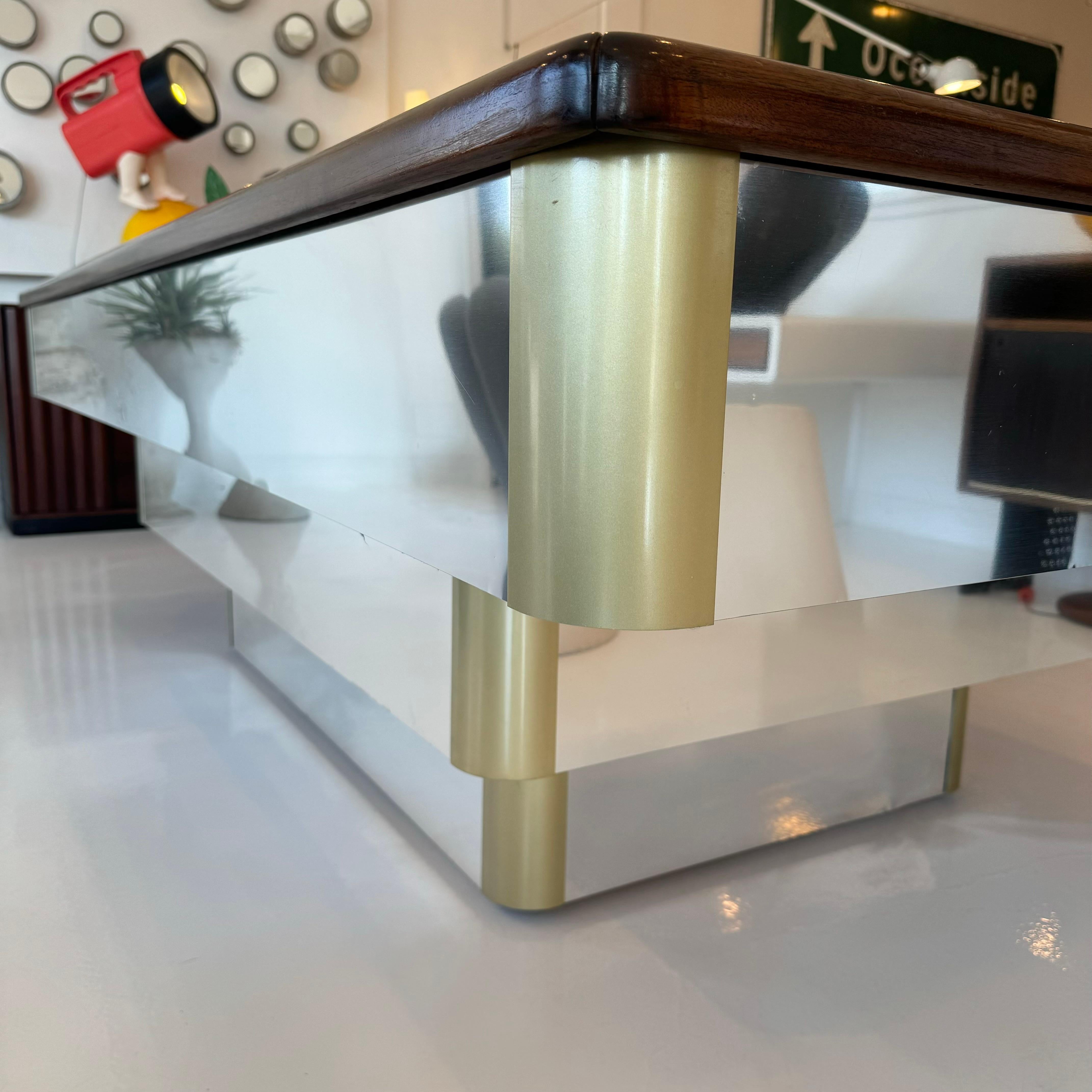 Felt Polished Aluminum and Brass Pool Table, 1980s California