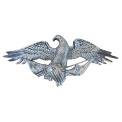 Polished Aluminum Bald Eagle Clutching USA Flag and Crest Wall Decor