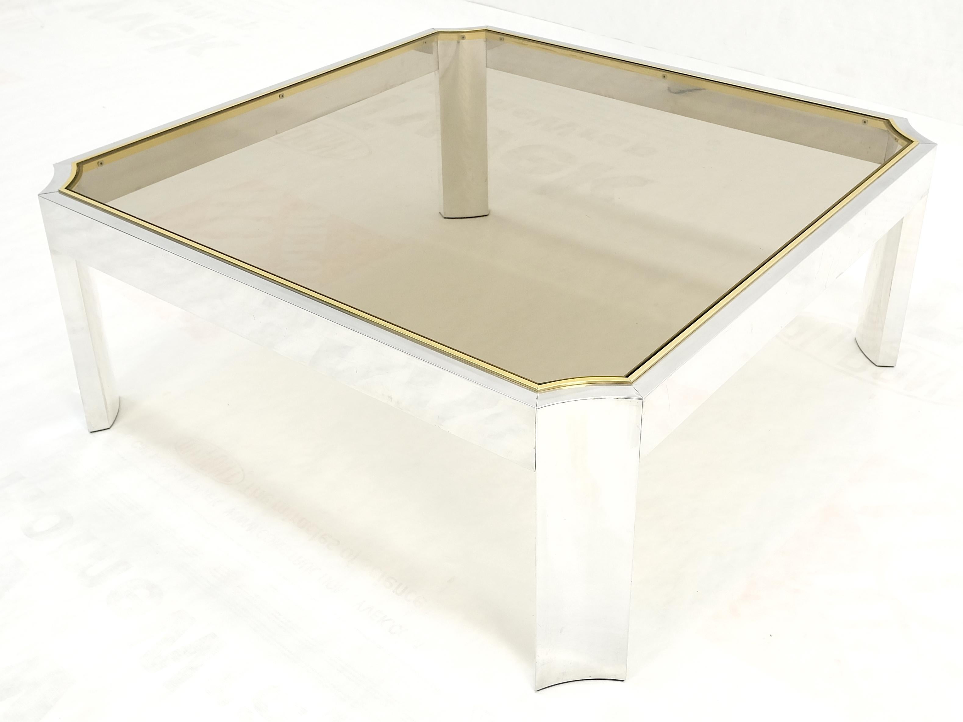 Polished Aluminum Profile Brass Basel Smoked Glass Top Square Coffee Table MINT!