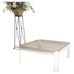 Polished Aluminum Brass Basel Smoked Glass Top 37" Square Coffee Table MINT!