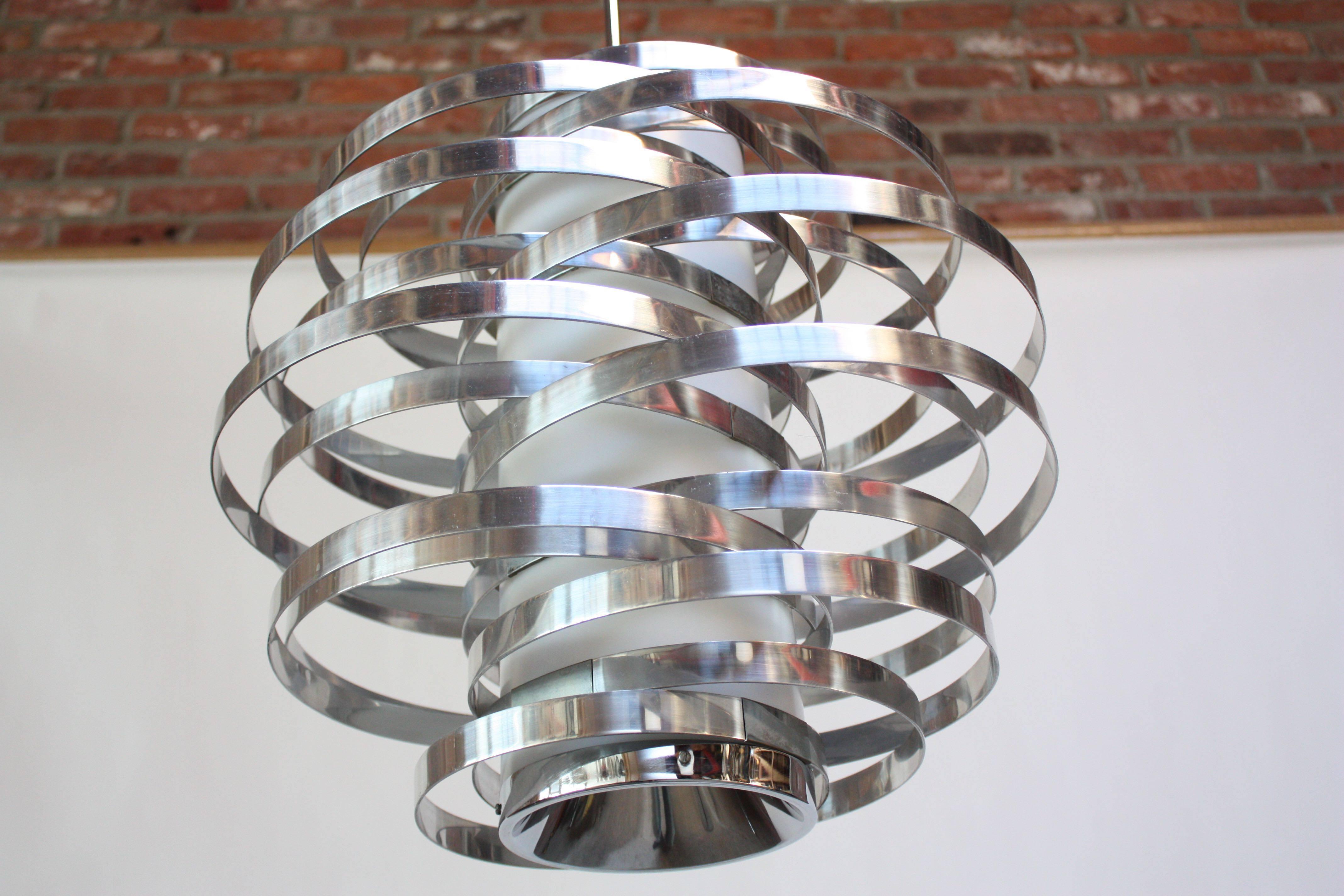 Italian Polished Aluminum 'Cyclone' Pendant Fixture by Gaetano Sciolari For Sale