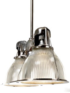 Polished Aluminum Double Holophane Chandelier