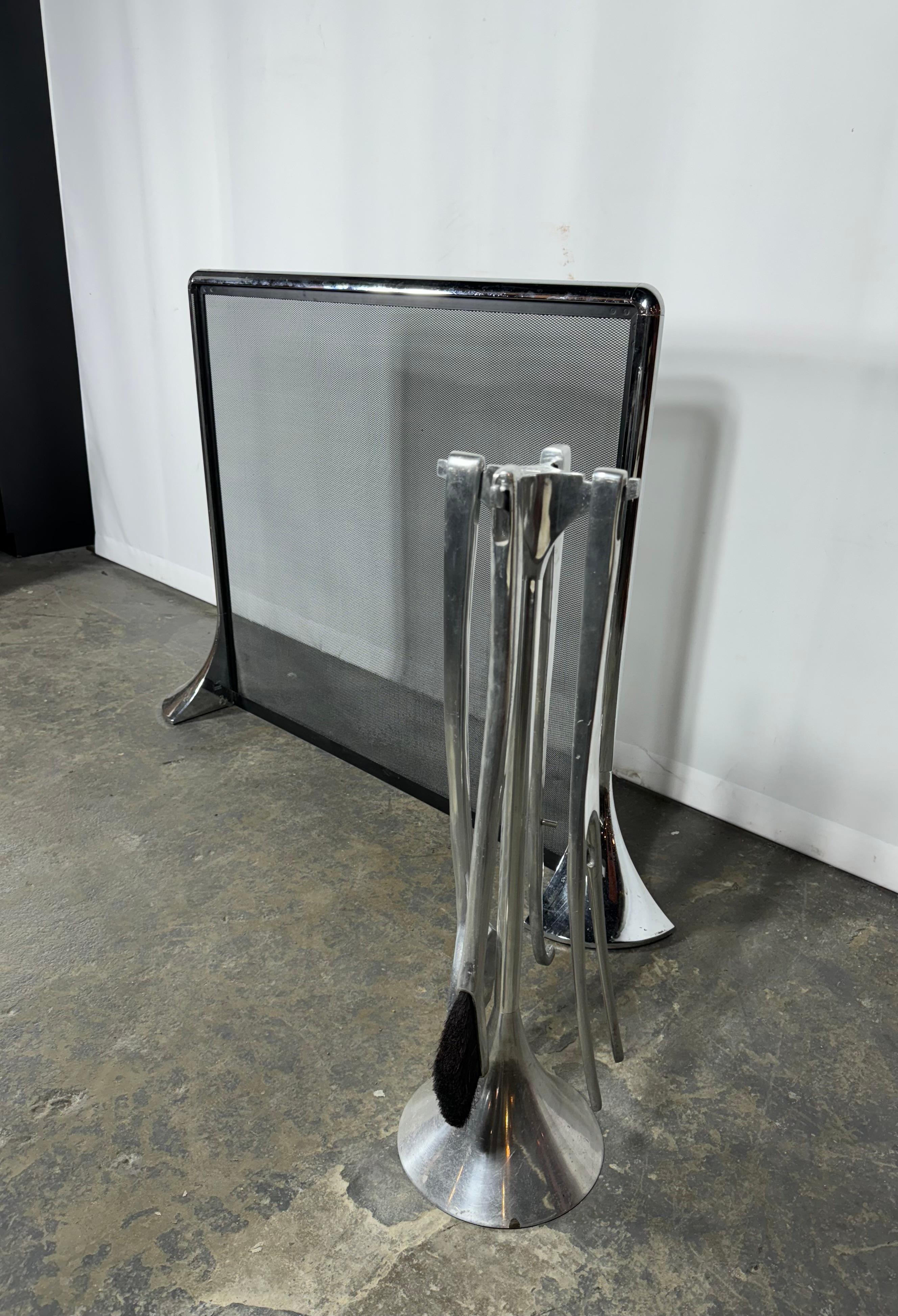 Italian Polished Aluminum Fireplace 