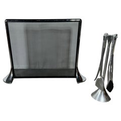 Vintage  Polished Aluminum Fireplace "vesta"Screen and Tools "Fuego" by Umbra, Italy