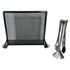 Vintage Polished Aluminum Fireplace "vesta"Screen and Tools "Fuego" by Umbra, Italy