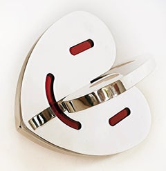 Polished Aluminum Interlocking Hearts Sculpture with Translucent Epoxy Resin