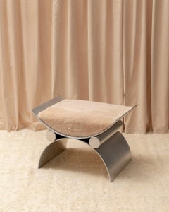 Satin Aluminum Magna Chair or Stool with Sheepskin Upholstery, Customizable