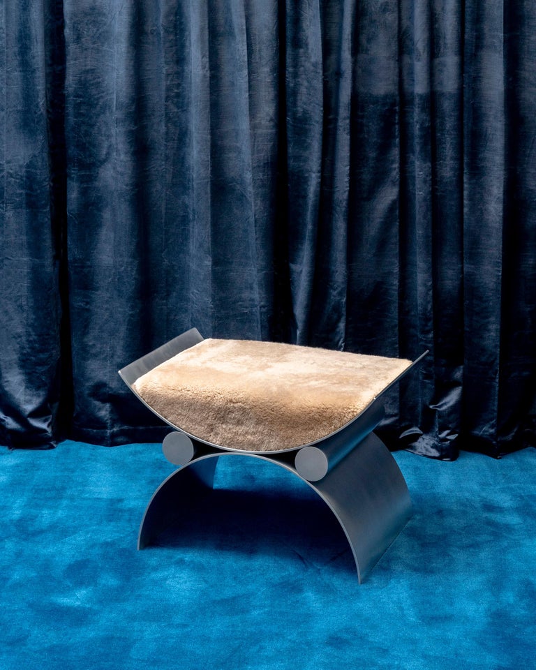 Polished Aluminum Magna Chair or Stool with Sheepskin Upholstery, Customizable In New Condition For Sale In Brooklyn, NY