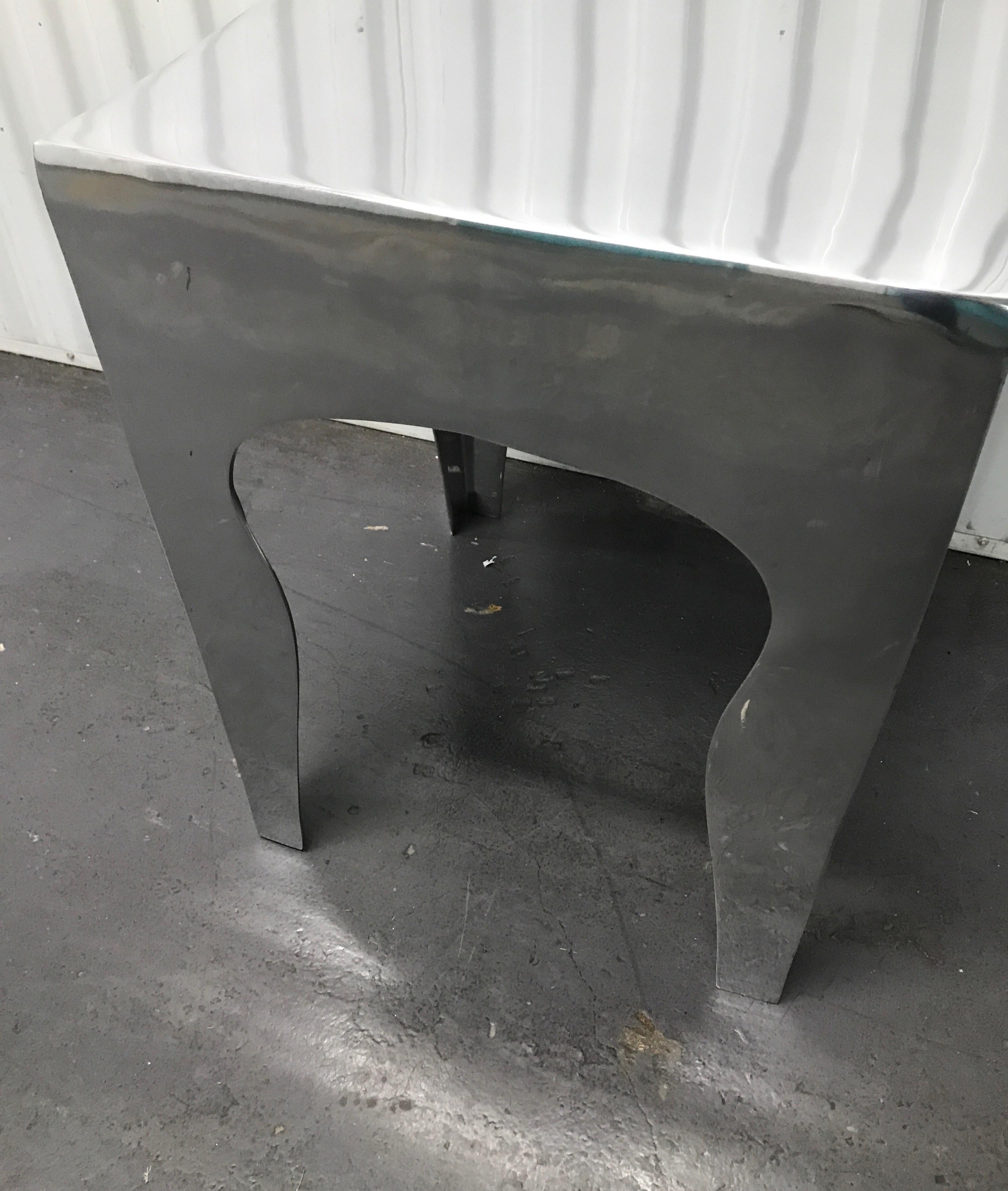 Moroccan arch square polished aluminum side / drinks table.