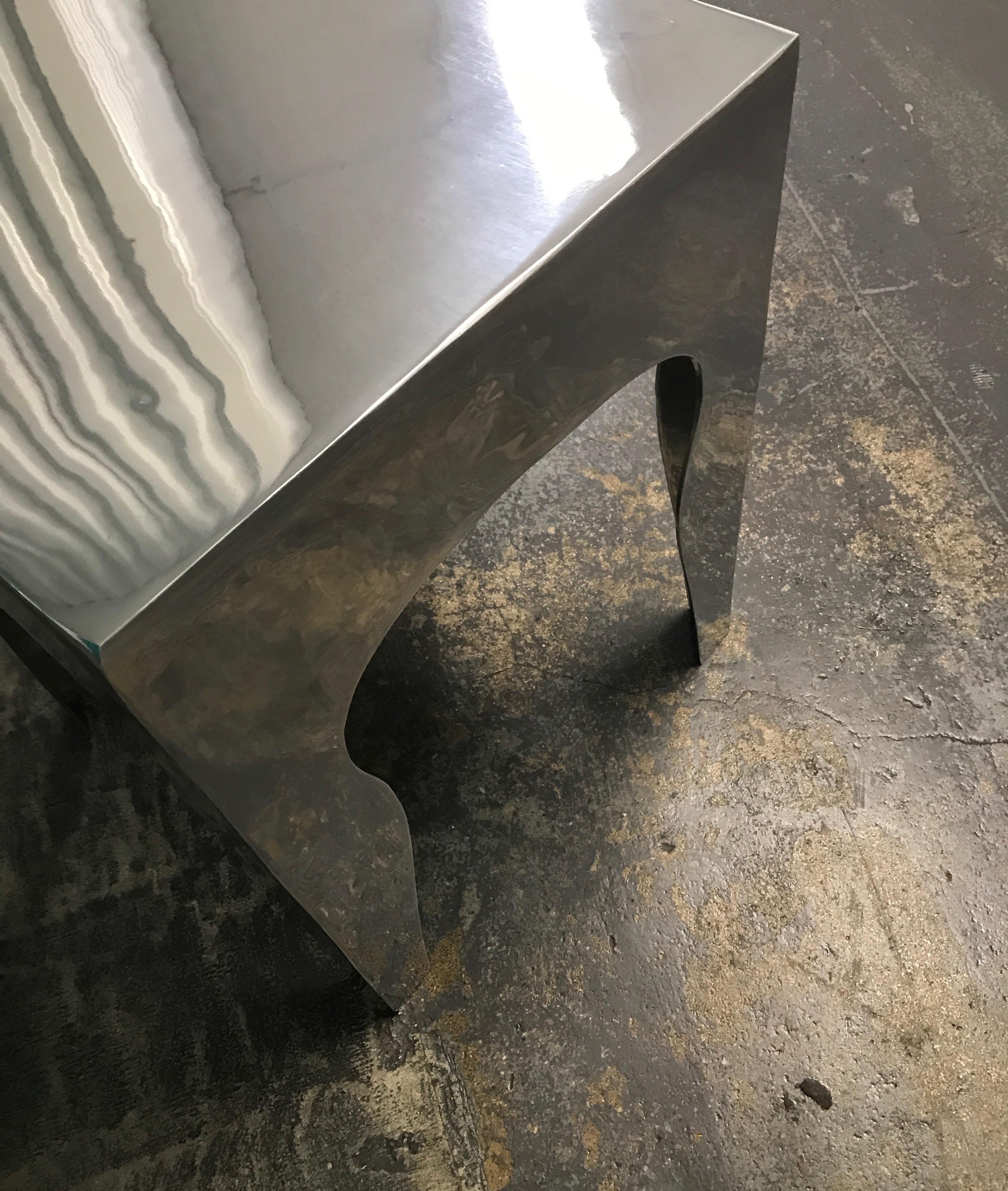 Polished Aluminum Moroccan Inspired Side Table In Good Condition In West Palm Beach, FL