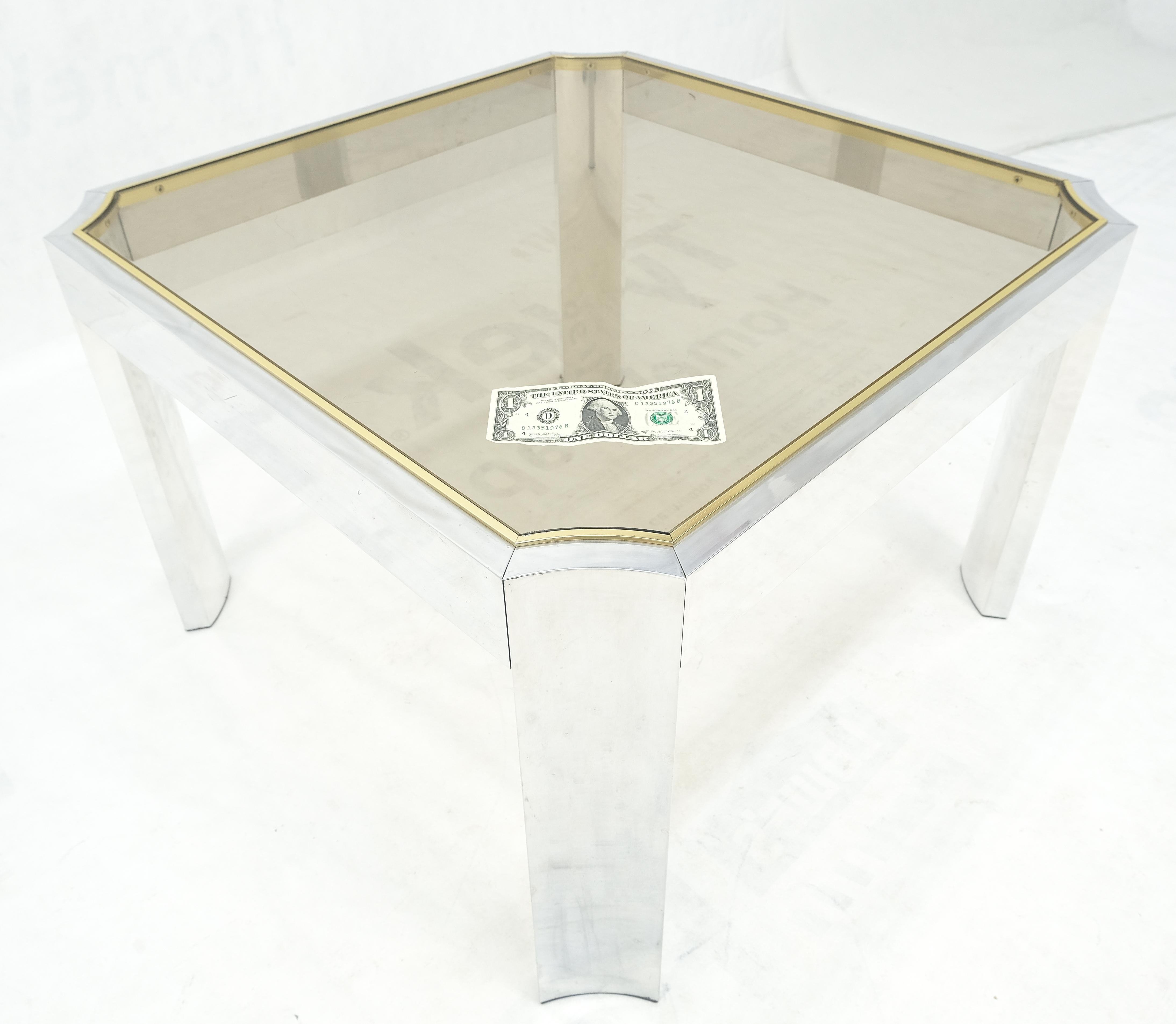 Polished Aluminum Profile Brass Basel Smoked Glass Top Square Coffee Table MINT! For Sale 3