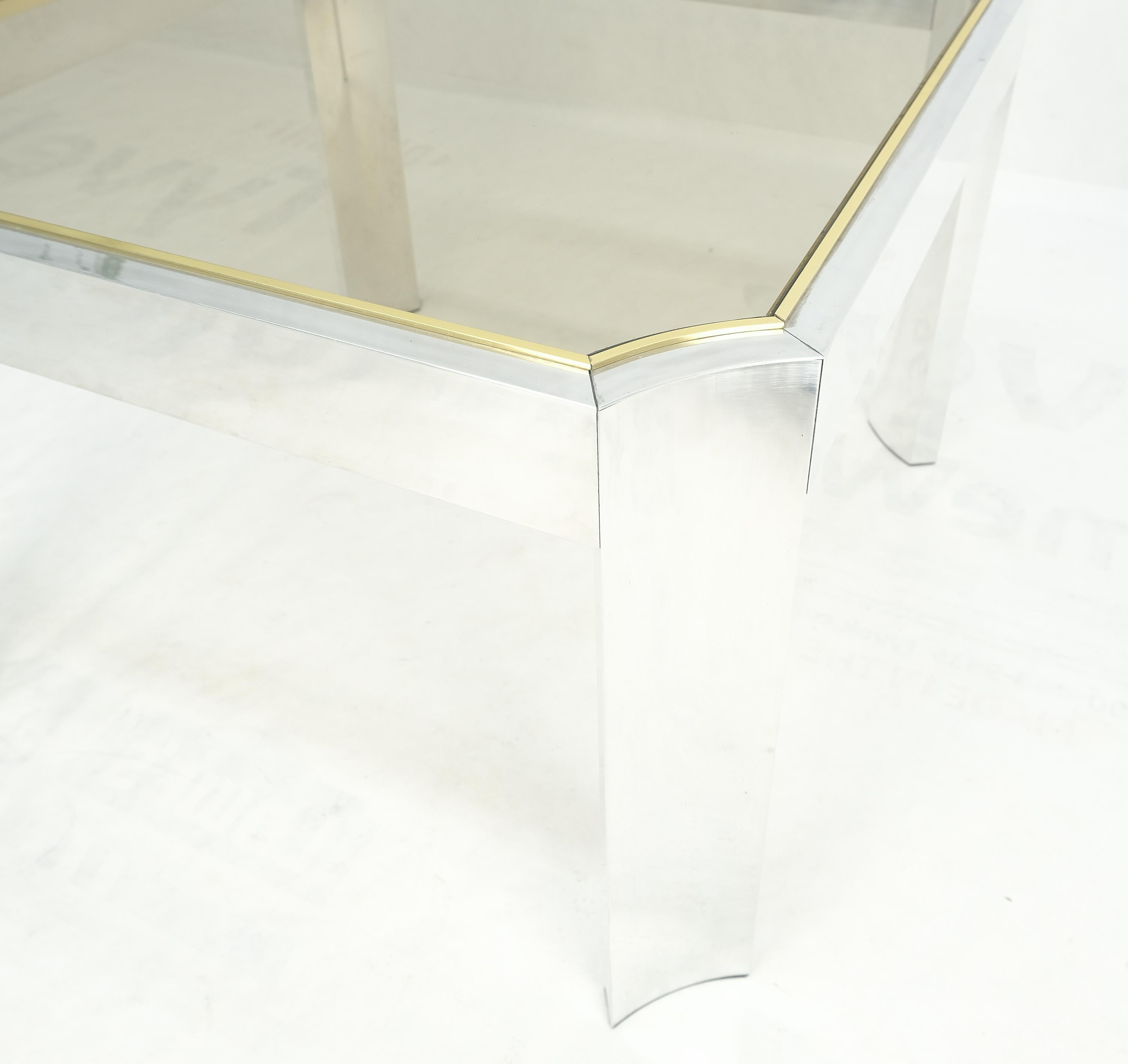 Polished Aluminum Profile Brass Basel Smoked Glass Top Square Coffee Table MINT! In Excellent Condition For Sale In Rockaway, NJ