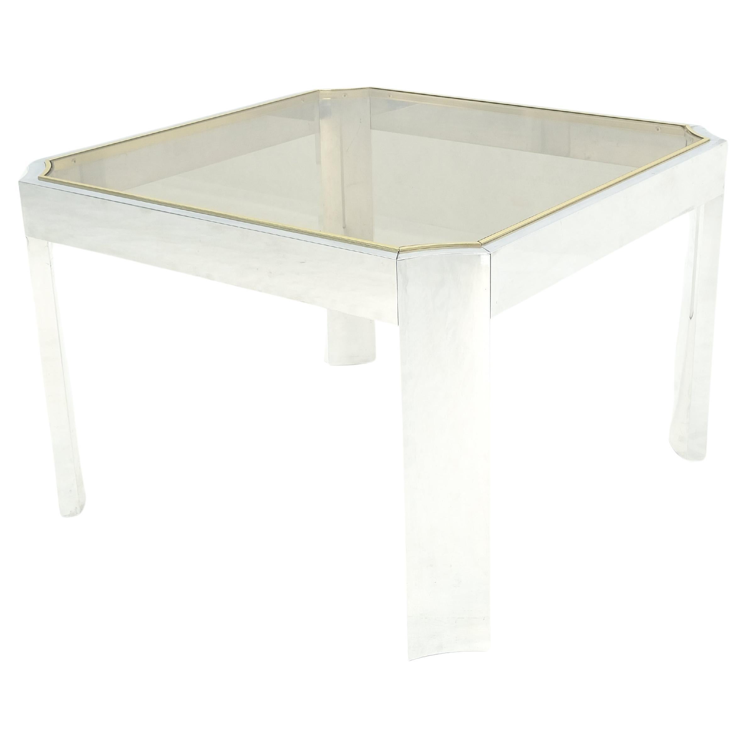 Polished Aluminum Profile Brass Basel Smoked Glass Top Square Coffee Table MINT! For Sale