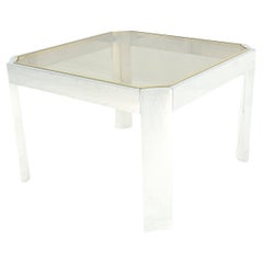 Polished Aluminum Profile Brass Basel Smoked Glass Top Square Coffee Table MINT!