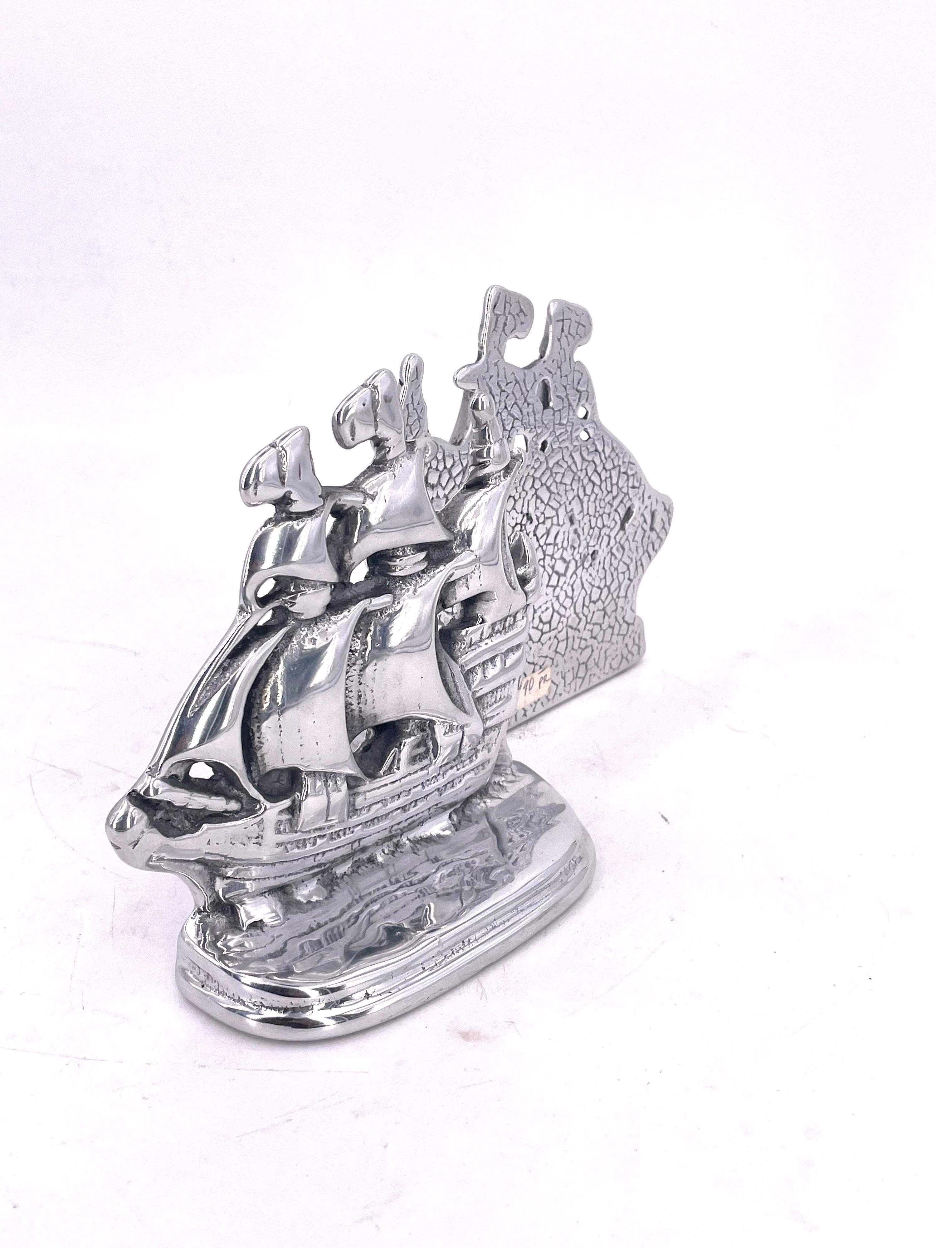 Polished aluminum rare Spanish galleon ships sculpture by Hosleton signed, and numbered made in Canada circa 1970s.