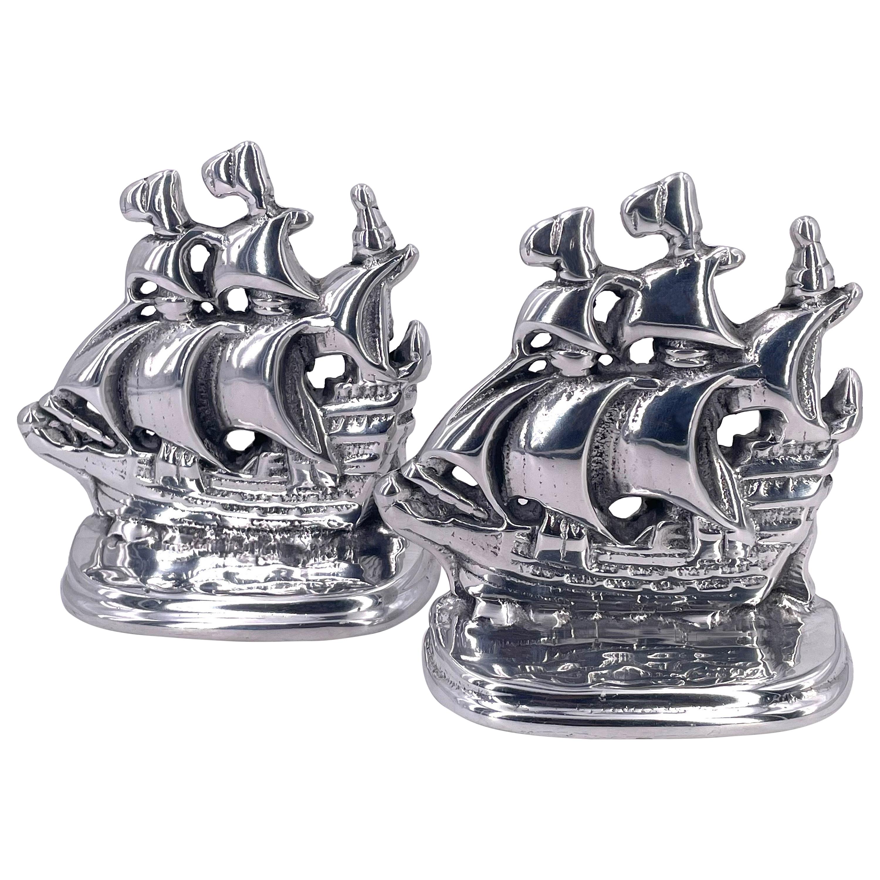 Polished Aluminum Rare Spanish Galleon Ship Sculptures by Hoselton Signed For Sale