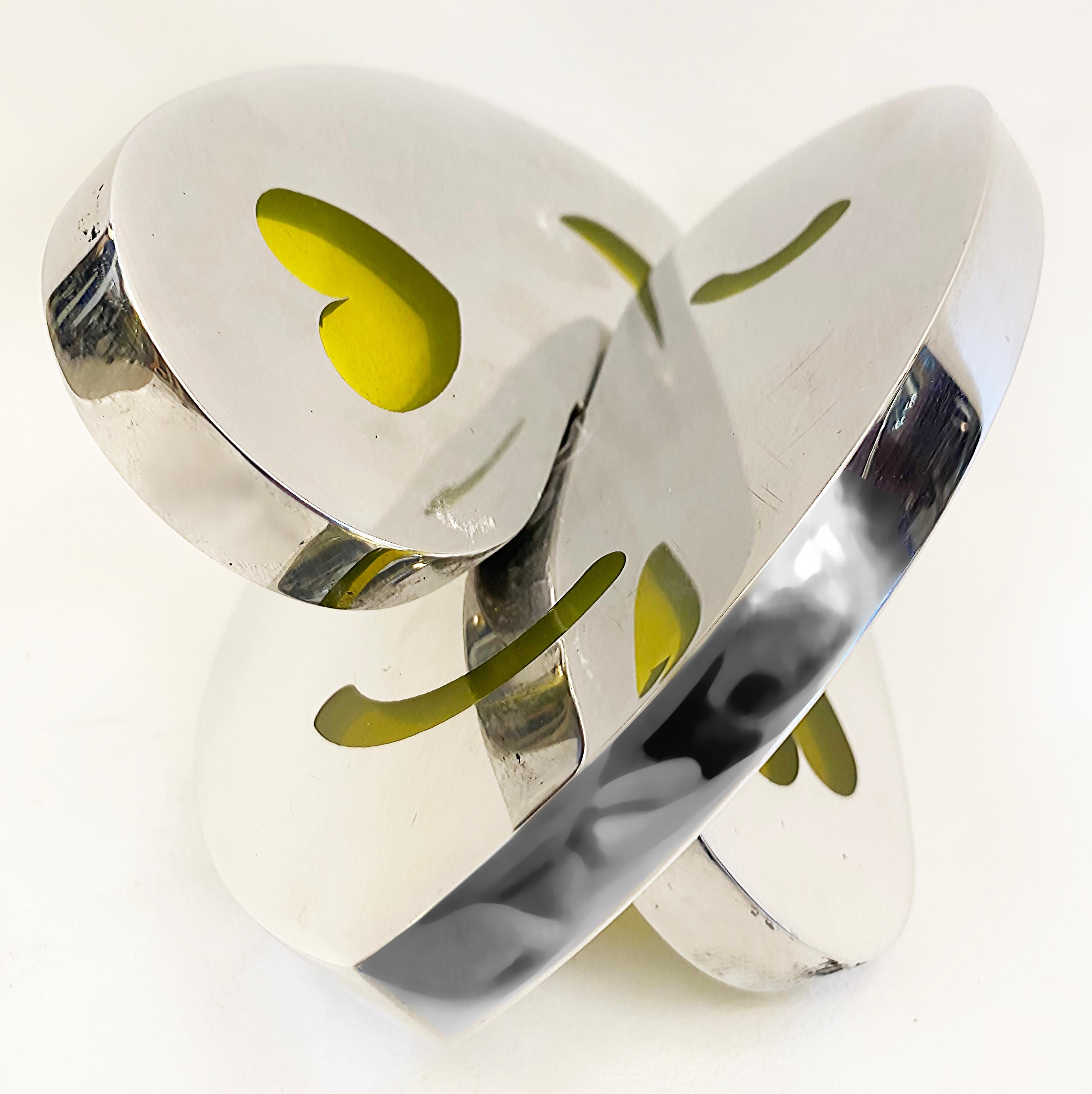 Modern Polished Aluminum, Resin Interlocking Hearts Sculpture by Michael Gitter For Sale