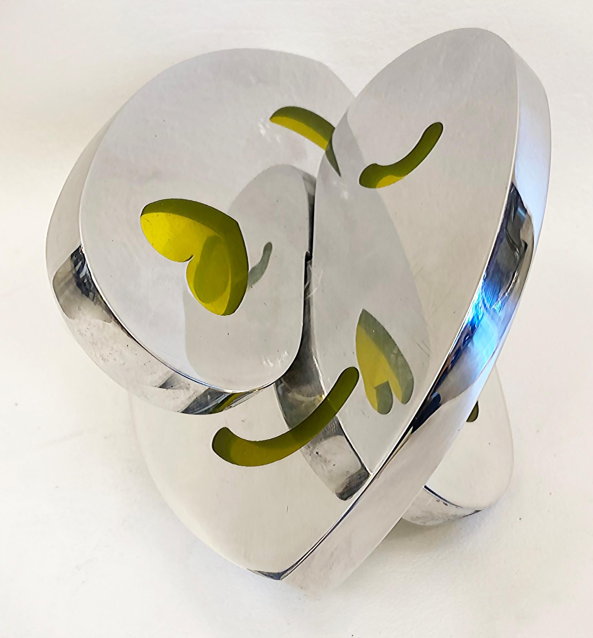 Contemporary Polished Aluminum, Resin Interlocking Hearts Sculpture by Michael Gitter For Sale