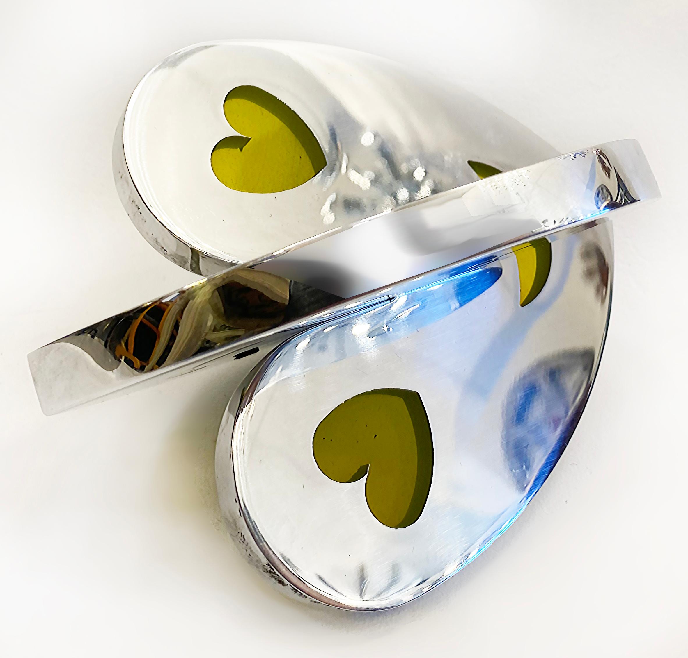 Polished Aluminum, Resin Interlocking Hearts Sculpture by Michael Gitter For Sale 1