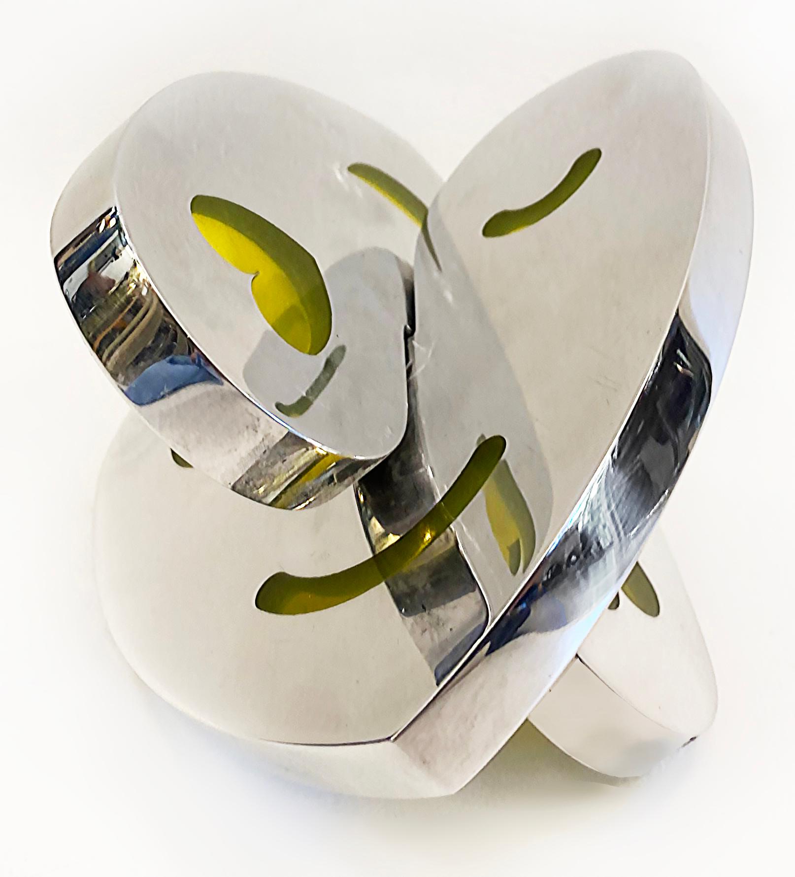 Polished Aluminum, Resin Interlocking Hearts Sculpture by Michael Gitter For Sale 2