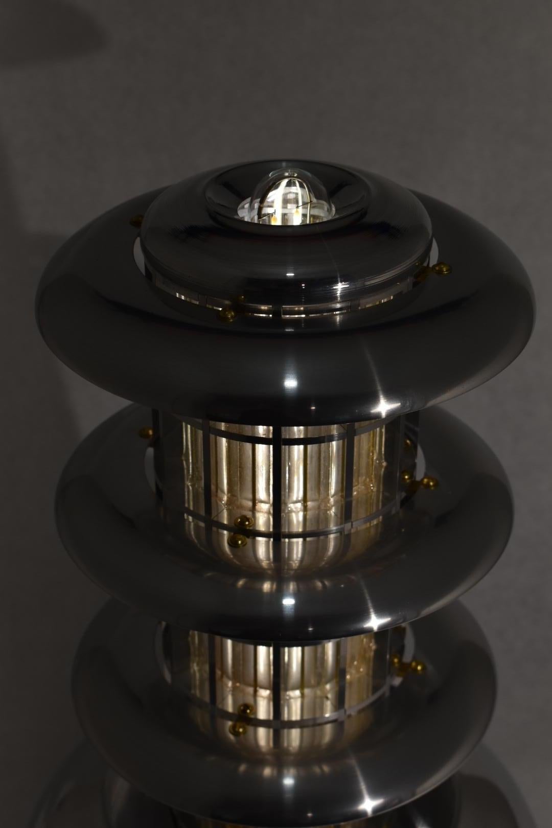 Modern Polished Aluminum Pagoda Lamp - Model 2 by Daughter Mfg For Sale