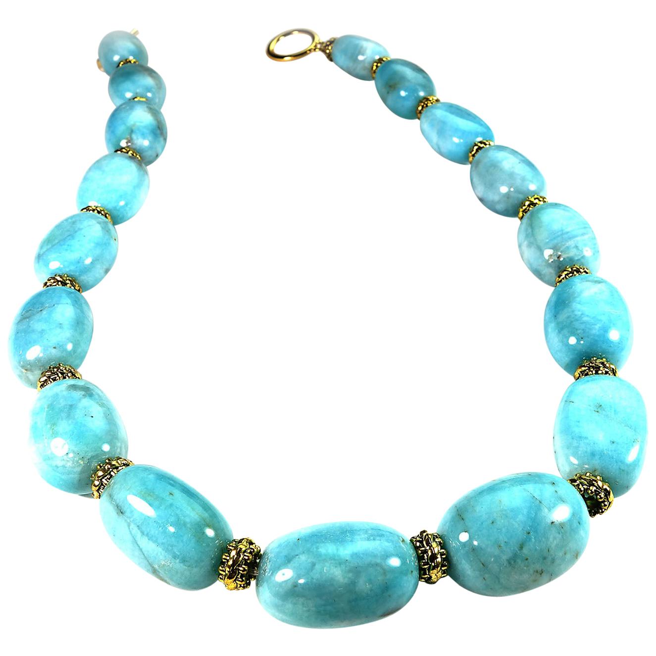 AJD 20 Inch Polished Amazonite Nugget Necklace with Bali Bead Accents