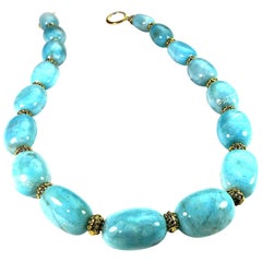 AJD 20 Inch Polished Amazonite Nugget Necklace with Bali Bead Accents