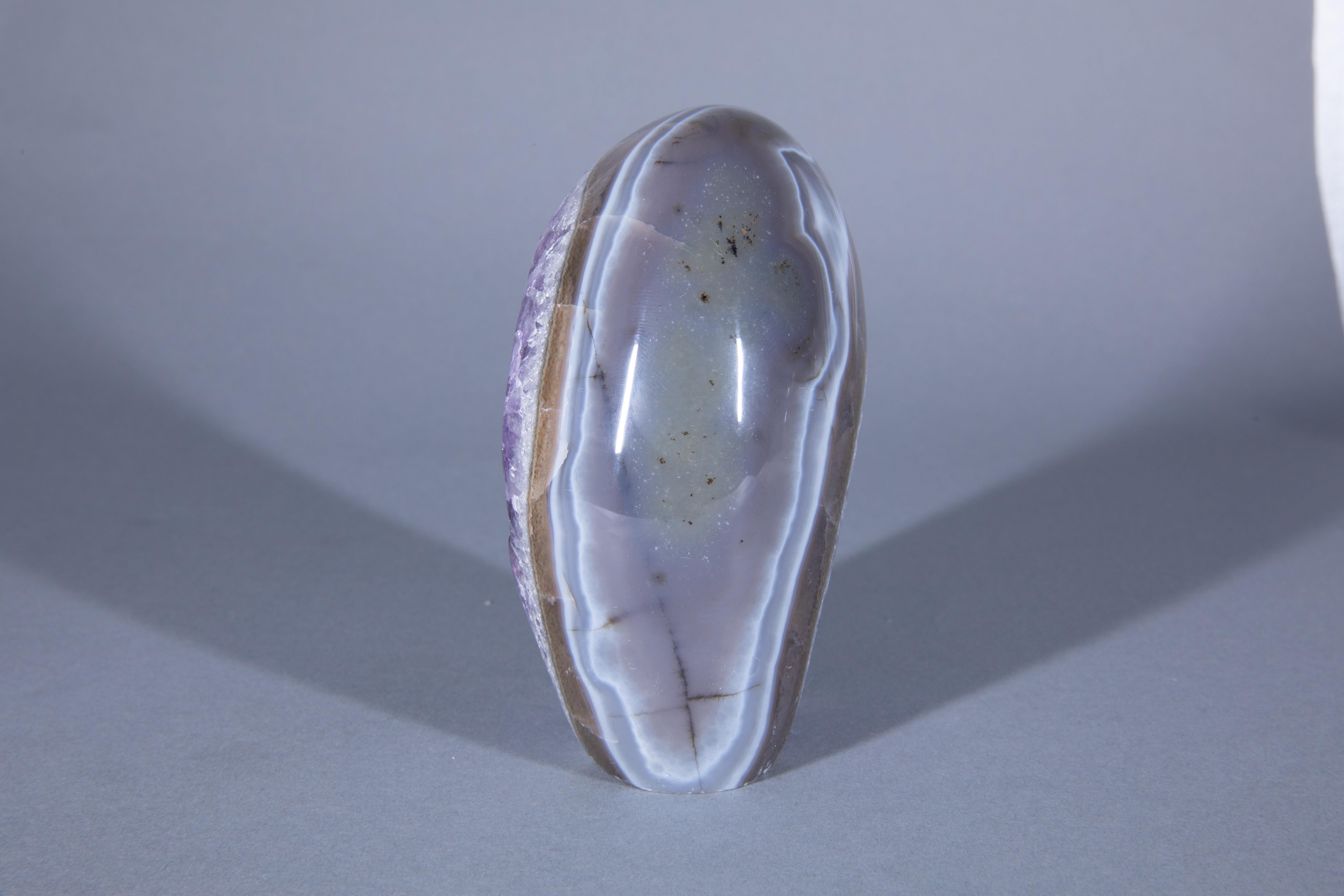 Polished Amethyst Egg Geode Surrounded by Agate and Quartz In Excellent Condition For Sale In London, GB