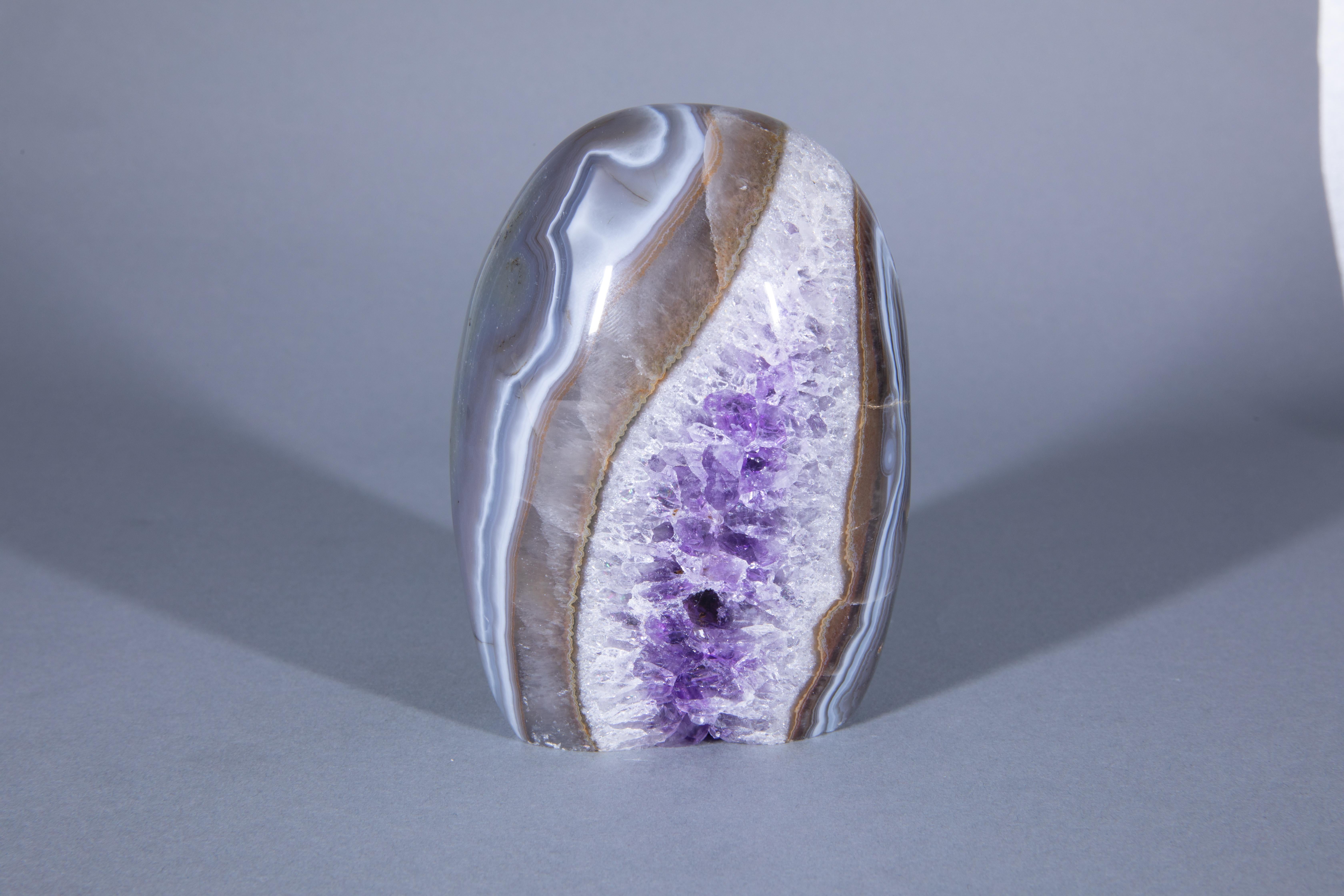 18th Century and Earlier Polished Amethyst Egg Geode Surrounded by Agate and Quartz For Sale