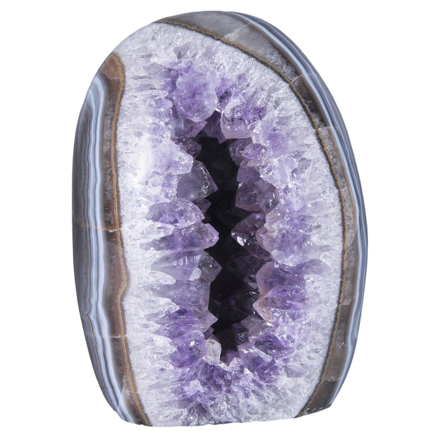 Polished Amethyst Egg Geode Surrounded by Agate and Quartz For Sale