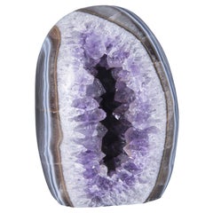 Polished Amethyst Egg Geode Surrounded by Agate and Quartz