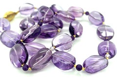 Polished Amethyst Nugget Beaded Necklace, 14k & 18k Gold Clasp, 22"