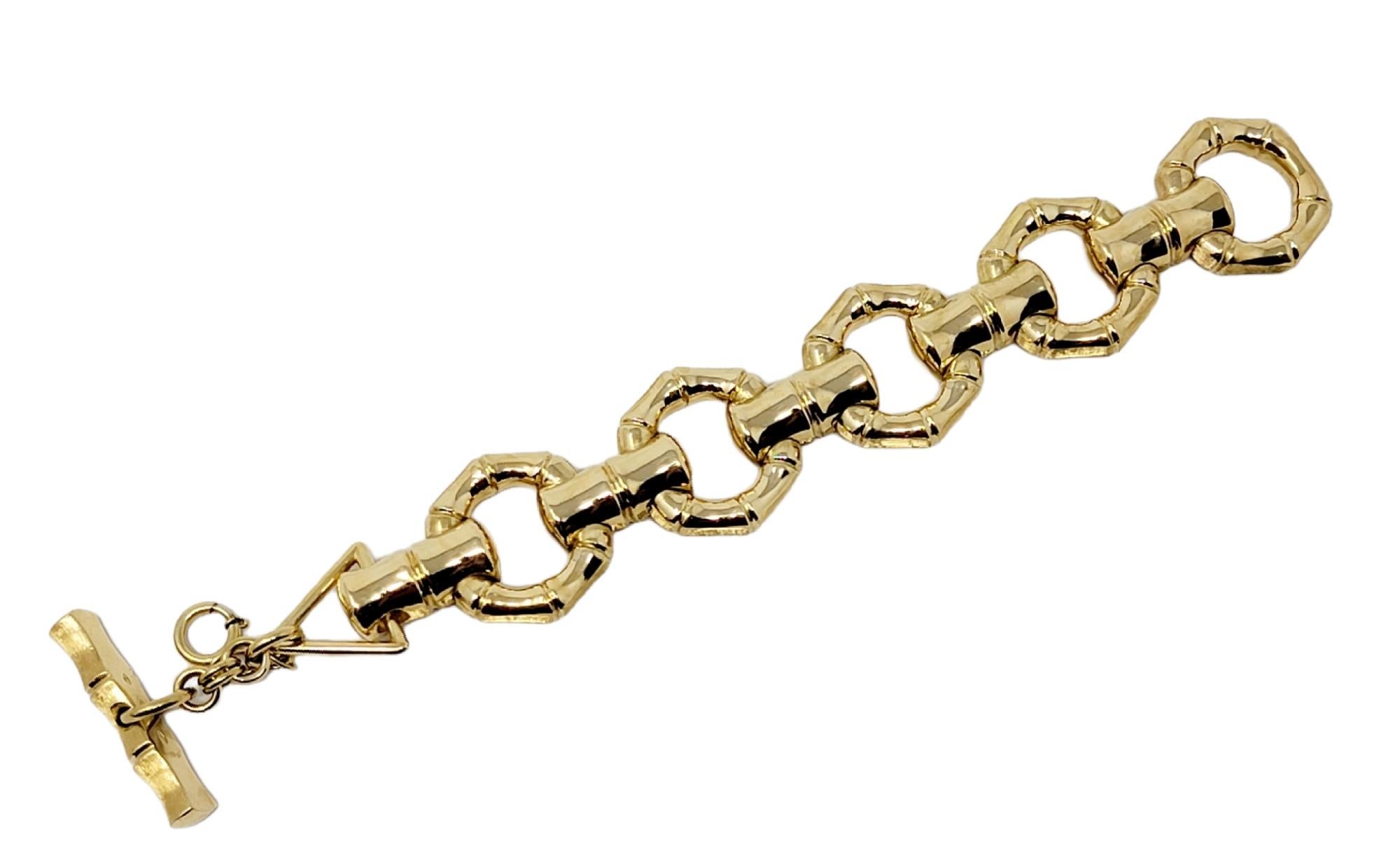 Carlo Weingrill 18 Karat Yellow Gold Reversible Chunky Bamboo Link Bracelet For Sale 3
