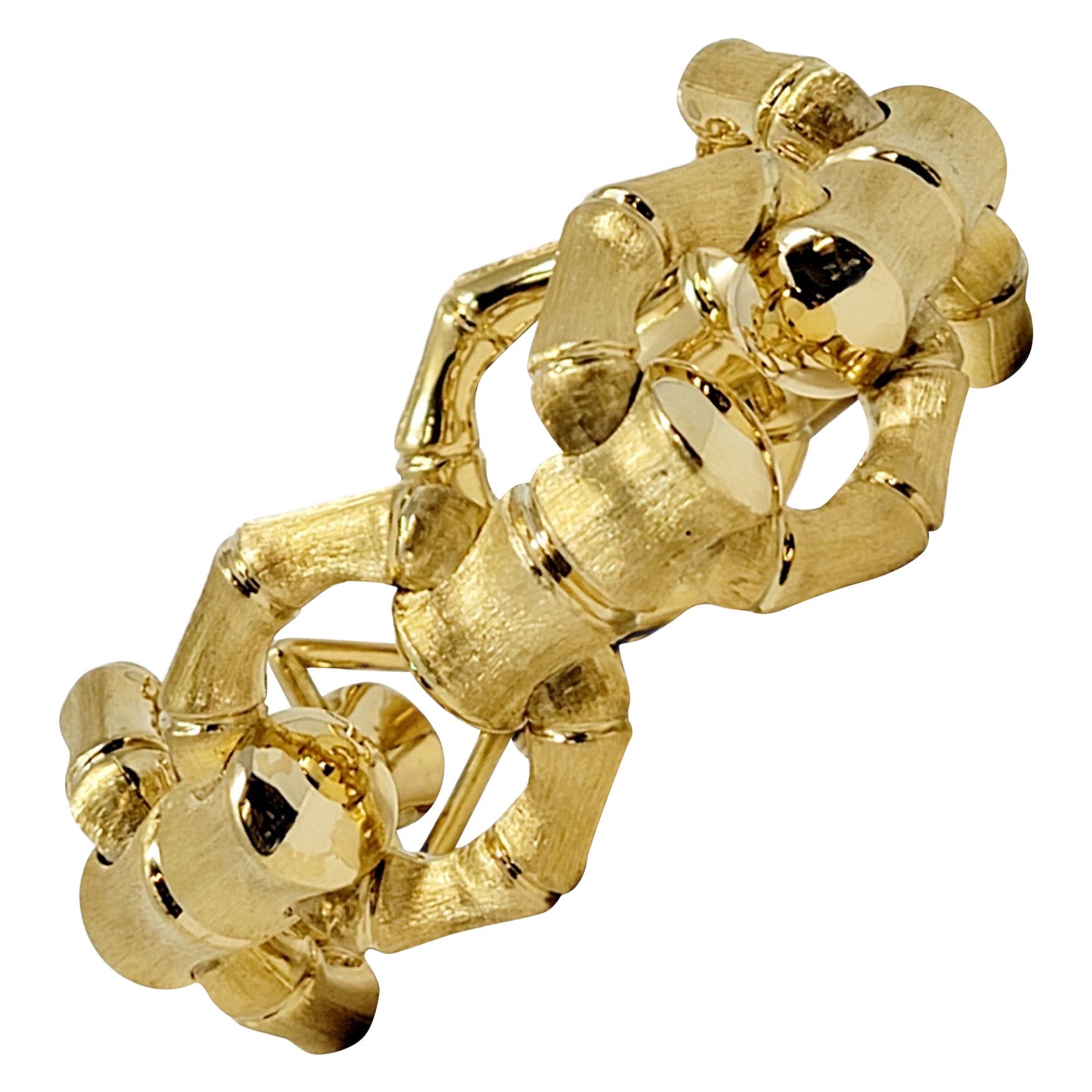 Carlo Weingrill 18 Karat Yellow Gold Reversible Chunky Bamboo Link Bracelet For Sale