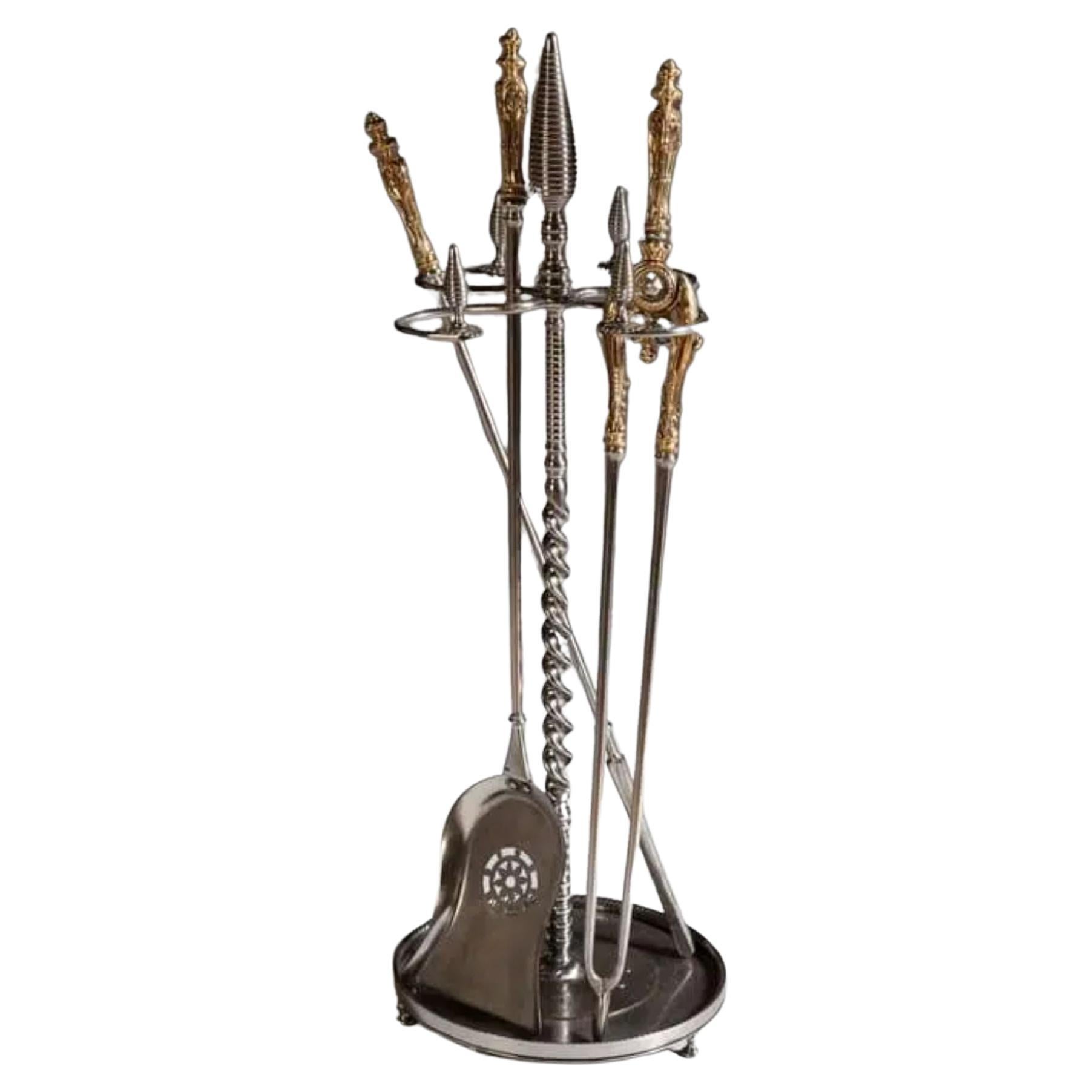 Polished and Cut Steel Fire Iron Stand, 18th Century For Sale