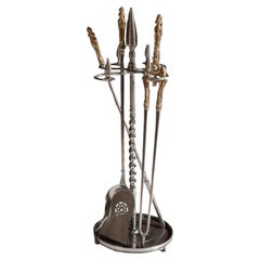 Antique Polished and Cut Steel Fire Iron Stand, 18th Century
