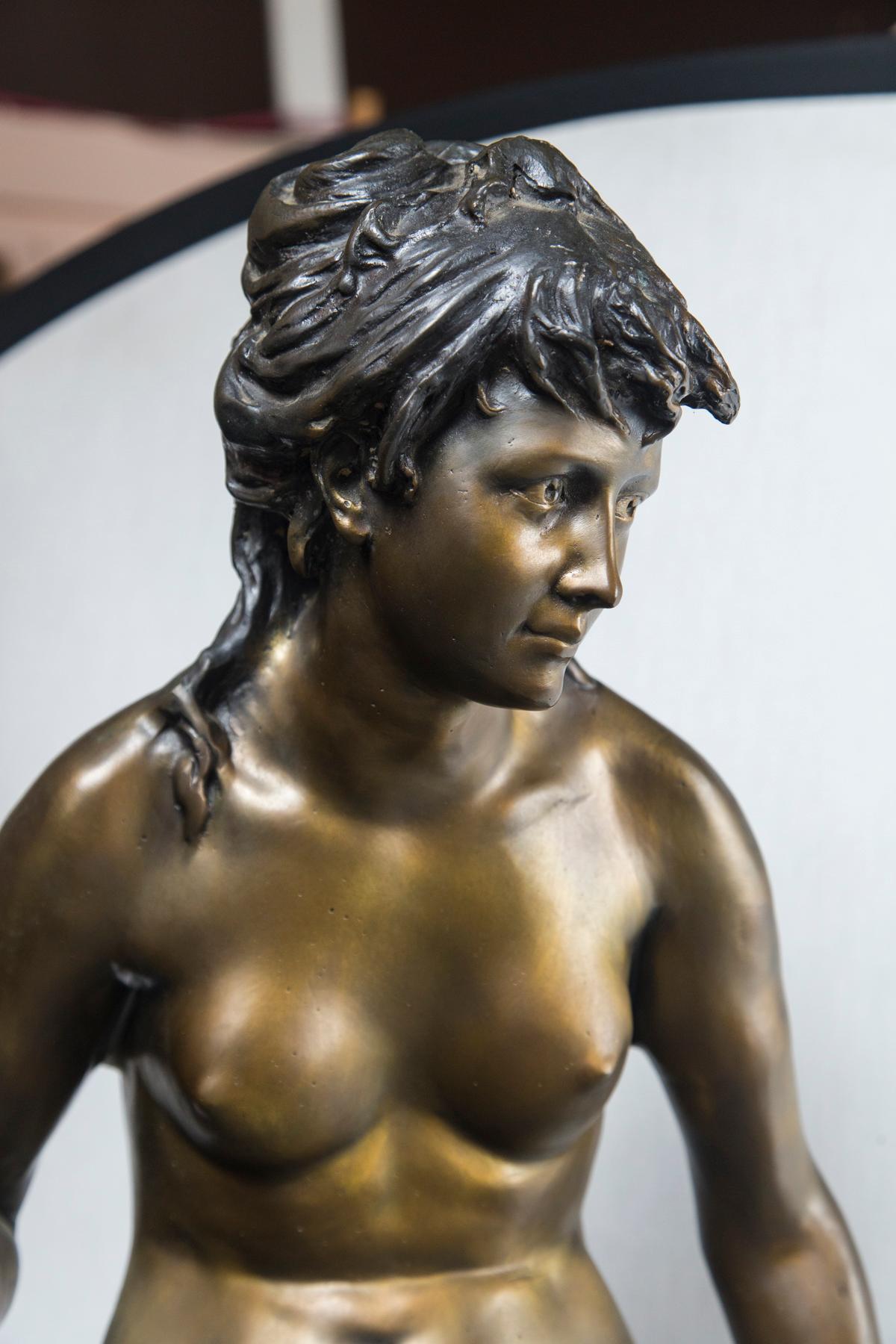 20th Century Polished and Patinated Semi Nude Bronze Statue of a Female For Sale