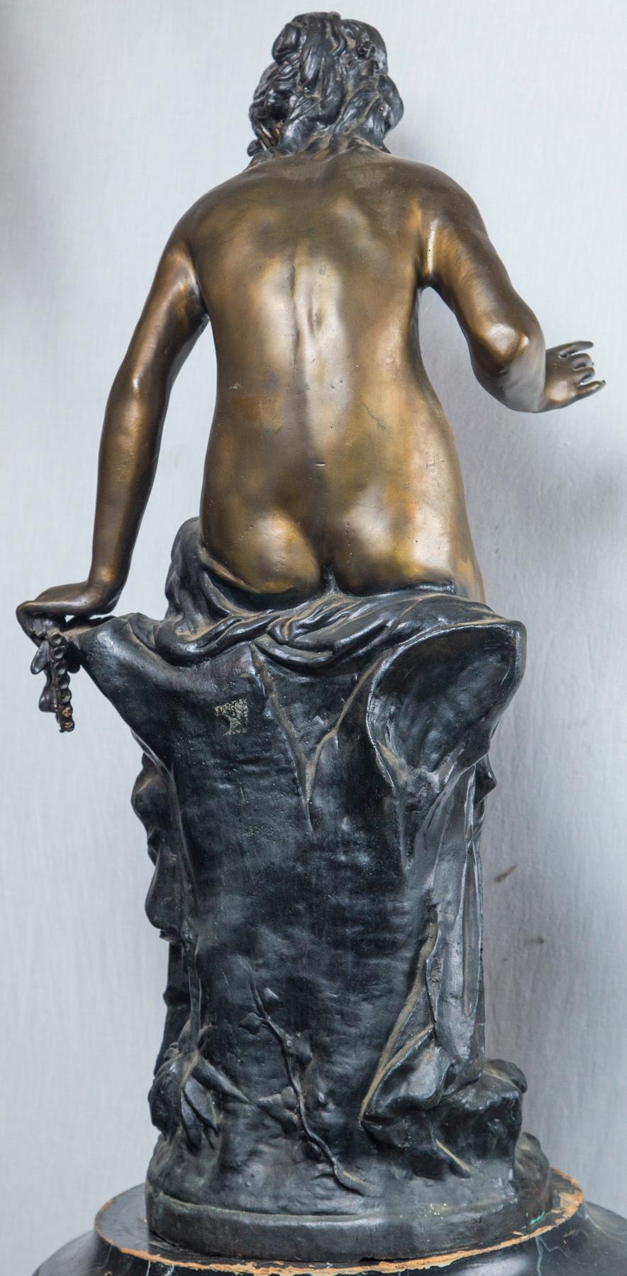 Polished and Patinated Semi Nude Bronze Statue of a Female For Sale 2