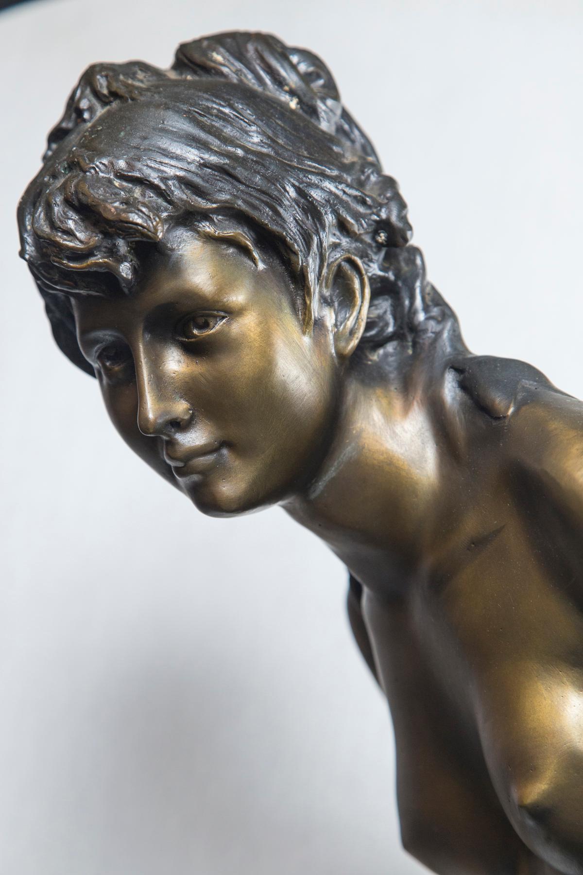 Polished and Patinated Semi Nude Bronze Statue of a Female For Sale 4