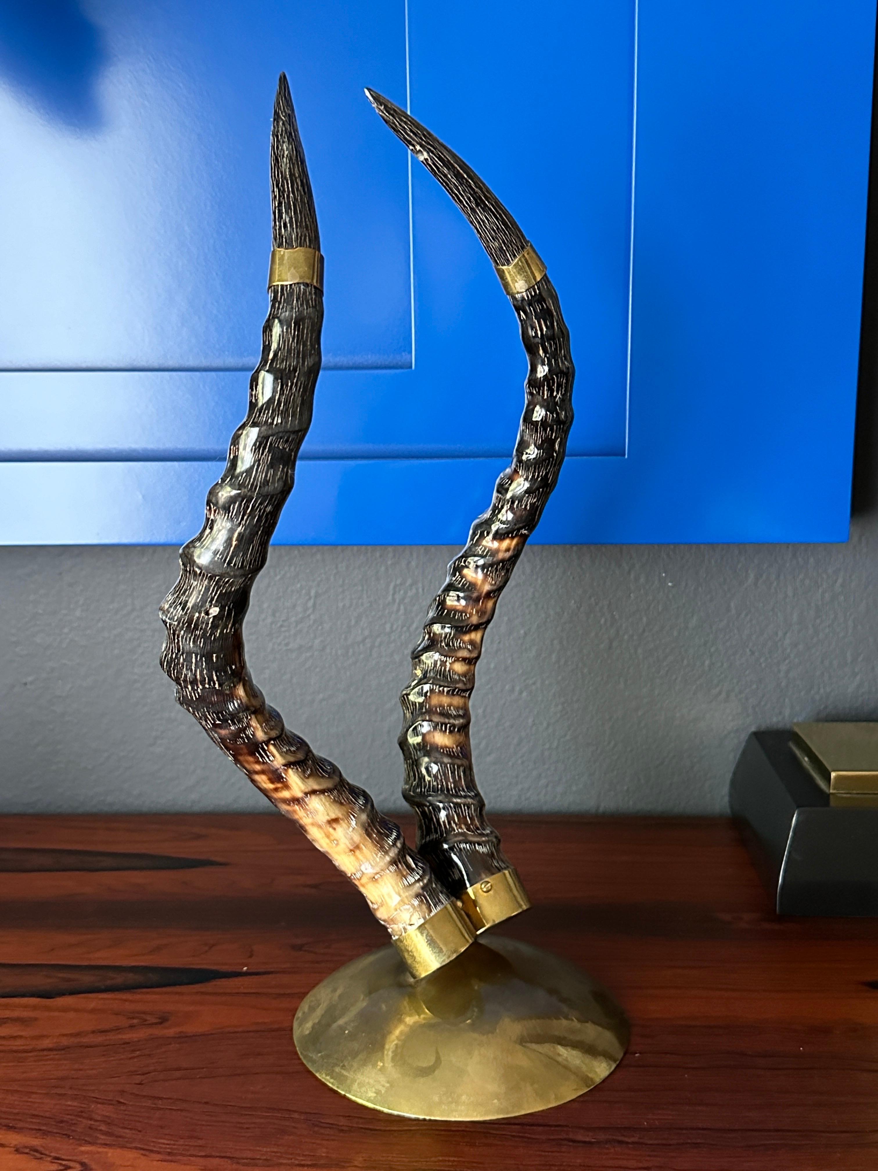 Polished Antelope Horns on Brass Base For Sale 1