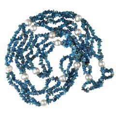 Gemjunky Polished Apatite Chips Double Strand Necklace with Pearl Enhancements