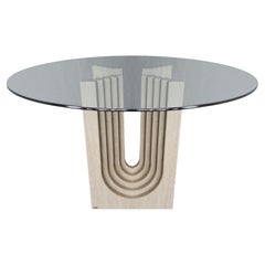 Polished Arched Travertine Pedestal Dining Table by Carlo Scarpa