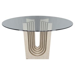 Vintage Polished Arched Travertine Pedestal Dining Table by Carlo Scarpa