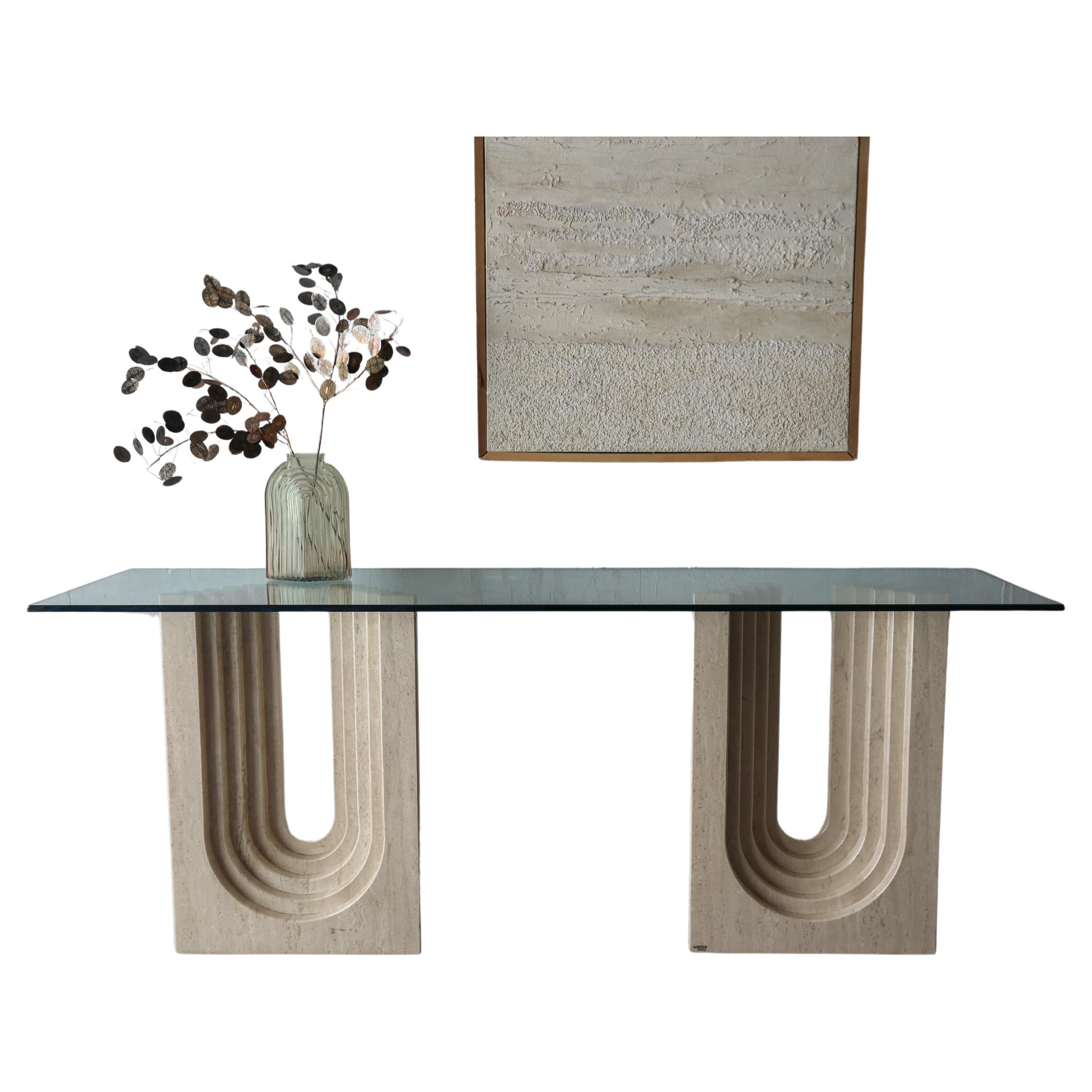 Polished Arched Travertine Pedestals by Carlo Scarpa For Sale