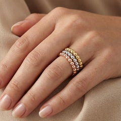 Polished Beaded Stackable 14K Gold Round Shape Diamond Ring